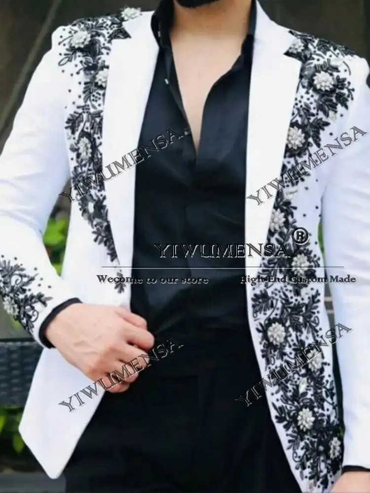 Men's Black Stone Embroidered Tuxedo Suits For Wedding Single Breasted Jacket Pants 2 Pieces Man Banquet Party Dress ropa hombre