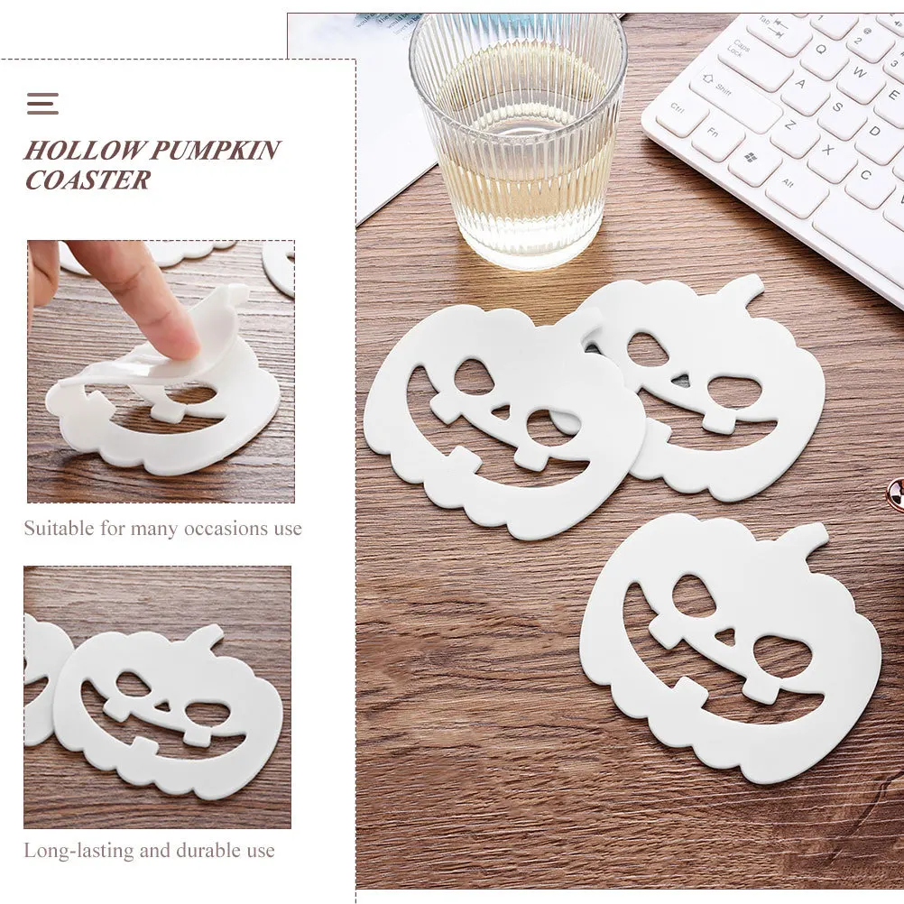 

10Pcs Halloween Pumpkin Coasters Luminous Hollow Cup Mats Heat Insulation Pads for Home Party Table Decoration