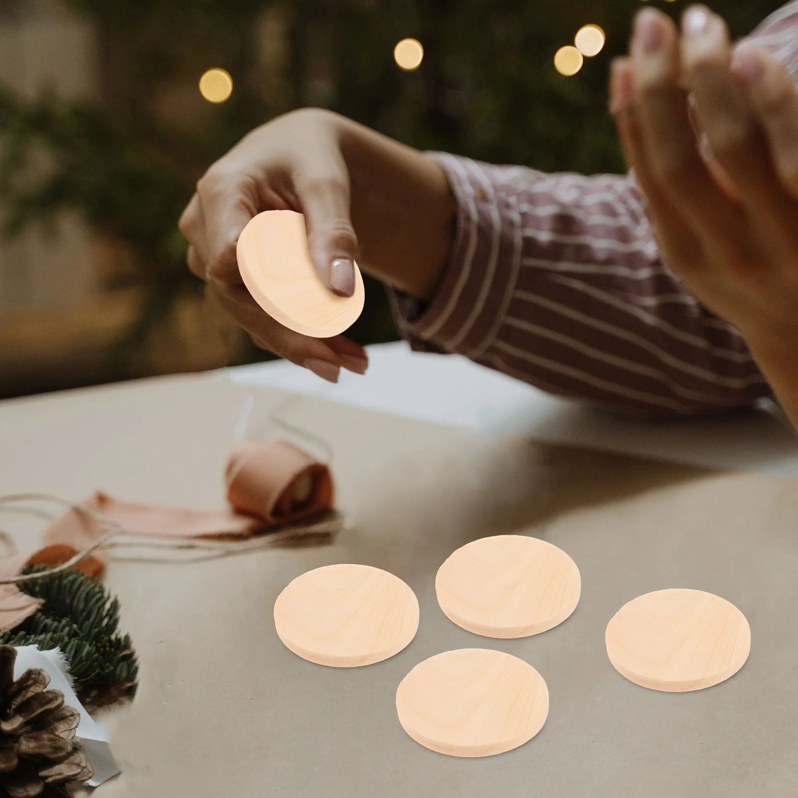 

50Pcs Solid Wood Round Slices Unfinished DIY Wooden Discs Craft Cutouts Birthday Christmas Decoration Wood Slices