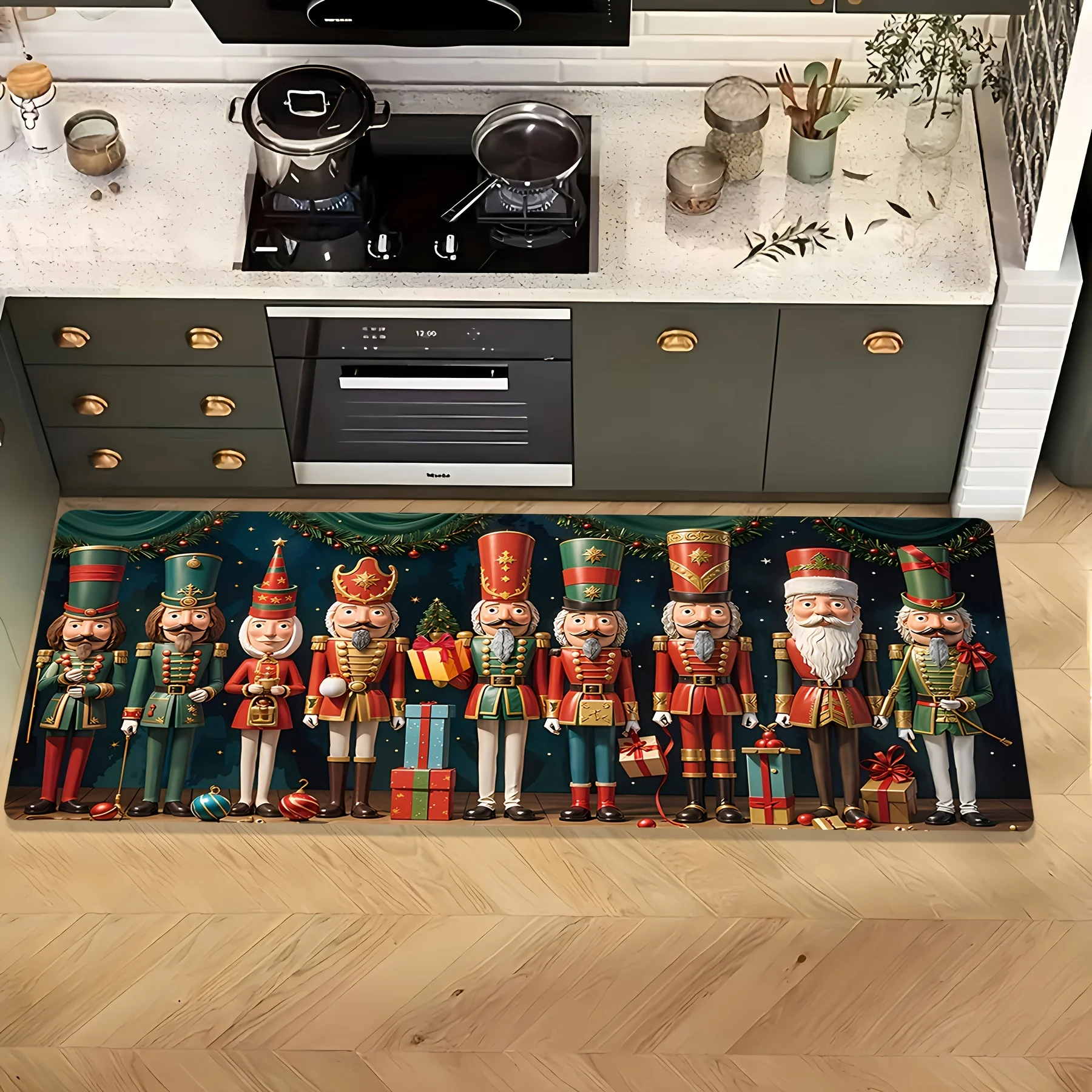 VIKAMA Featuring a Christmas-Themed Nutcracker Soldier Design Kitchen Rug Doormat  Carpet For Living Room Bedroom Bathroom Mat
