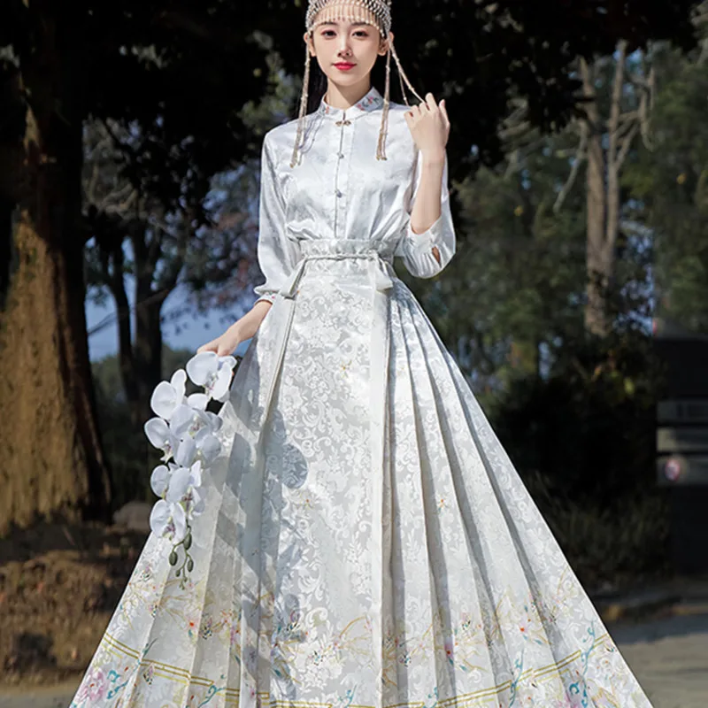 New Chinese Style Shirt Top Paired With Horse Face Skirt Set For Women's Autumn And Winter Chinese Style Daily Ming Style Hanfu