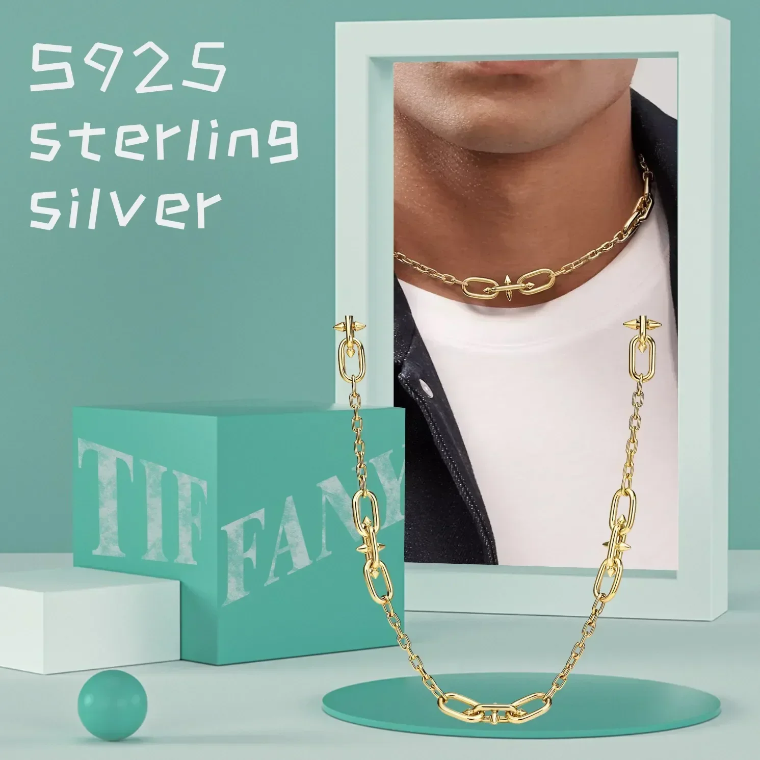 

Men's S925 Silver Gold Necklace - Versatile & Luxurious Fashion Accessory