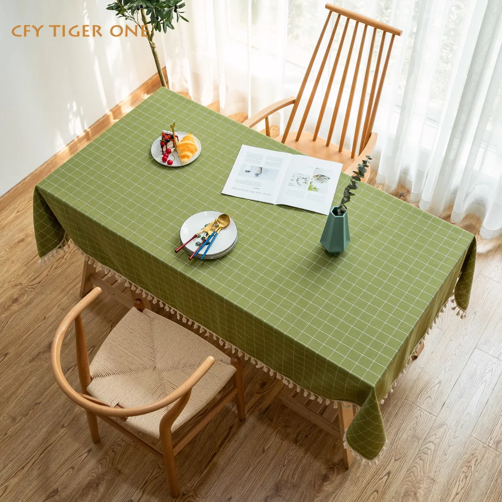 Japan Style Plaid Thick Tablecloth Antifouling Rectangular Tablecloth Washable and Oil Resistant Coffee Table Mat Table Cover