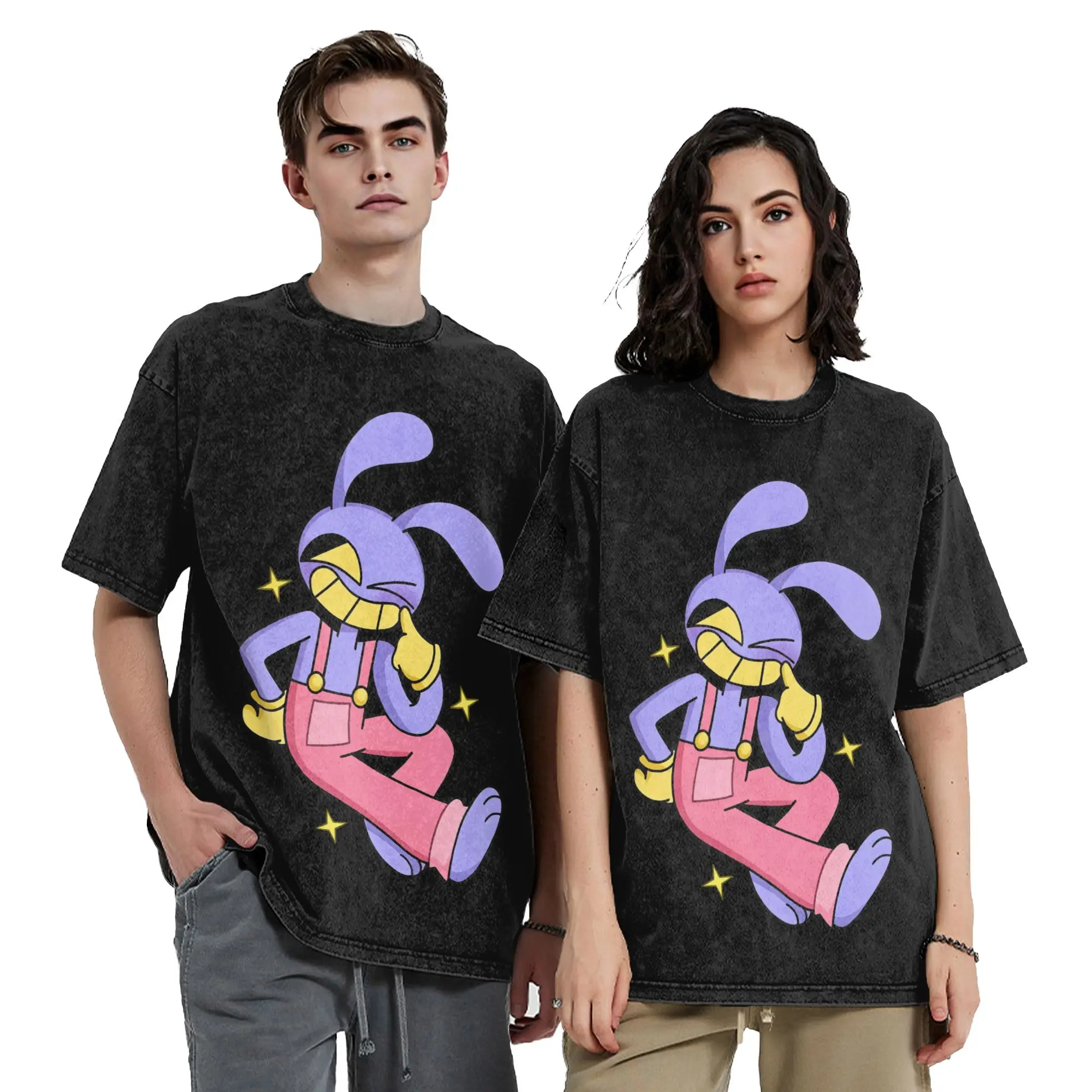Jax Cartoon Digitals Circus Washed T Shirts Streetwear Retro T-Shirts Tee Shirt for Men Women 100% Cotton Harajuku Graphic