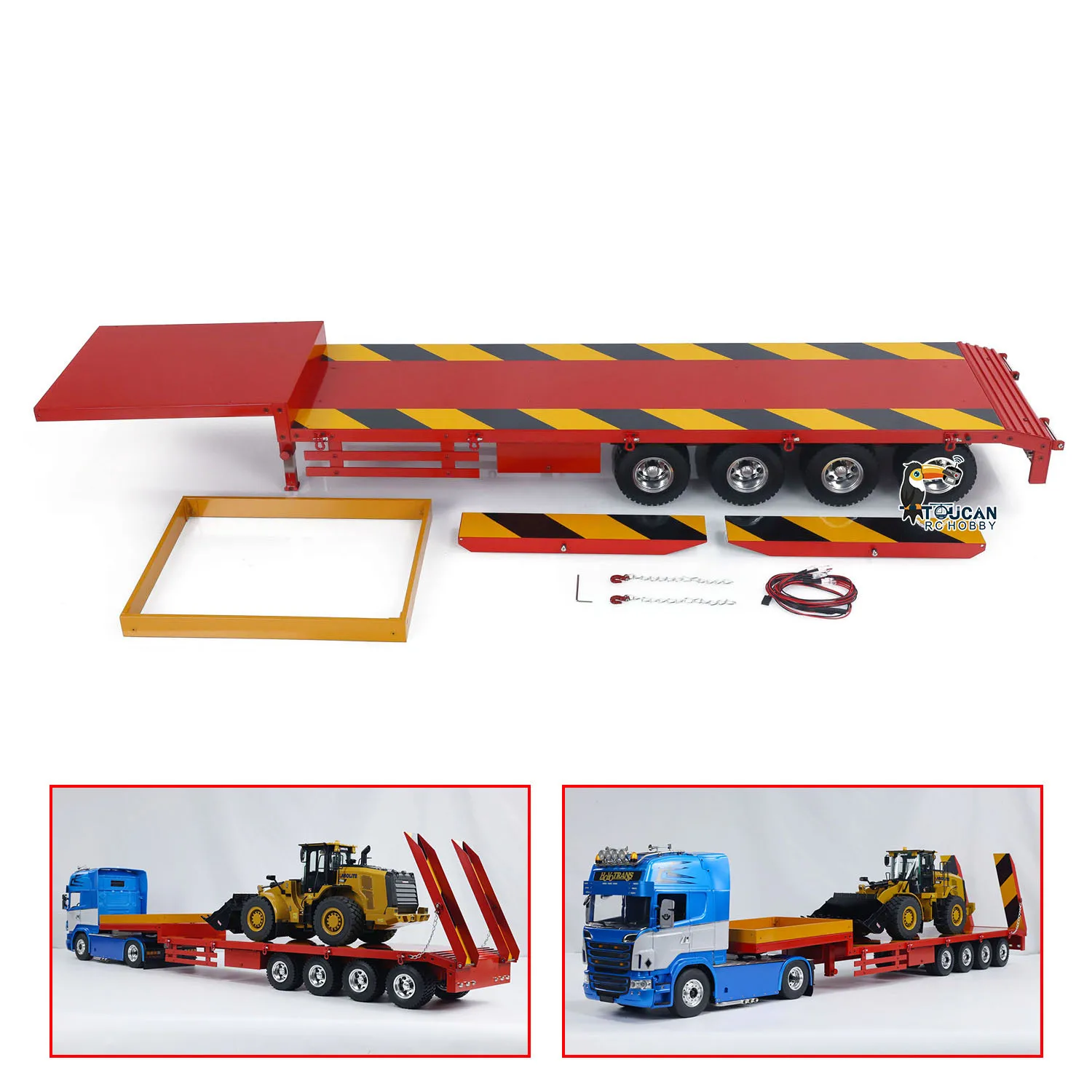 RC Metal 4-axle Trailer Painted Semi-trailer Model 1/14 for Remote Control Tractor Truck Car Construction Vehicle Toy TH23239