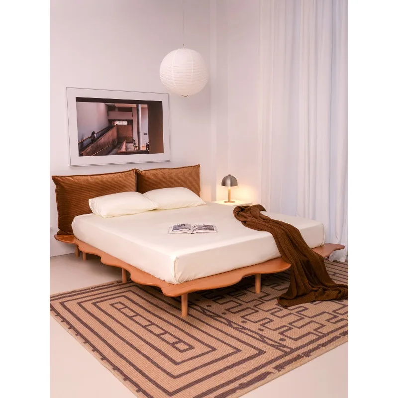 Bed No bedside Solid wood tatami row skeleton Medium antique log Beech suspended flush bed
