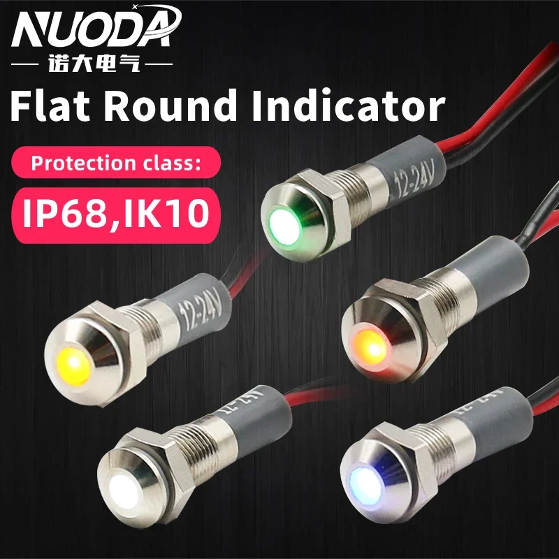 NUODA Higher quality LED Waterproof Metal Indicator Light Signal Lamp With Wire Red/Yellow/Blue/Green/White Metal Button