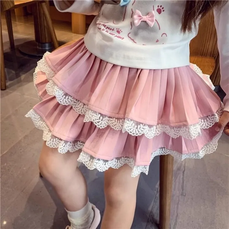 

Girls' Half length Skirt Spring/Summer New Style Children's Princess Lace Splicing Cake Short Skirt