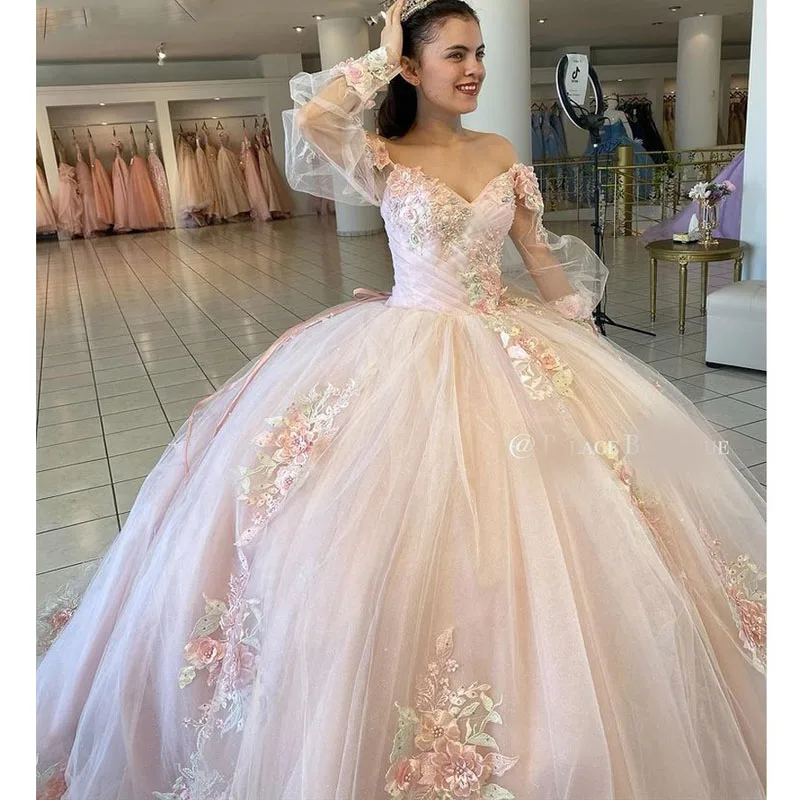 ANGELSBRIDEP Prinzessin Cinderella Geburtstag Kleider Lange Puff Ärmeln Appliques Ballkleid Quinceanera Kleider Vestido De 15 Anos