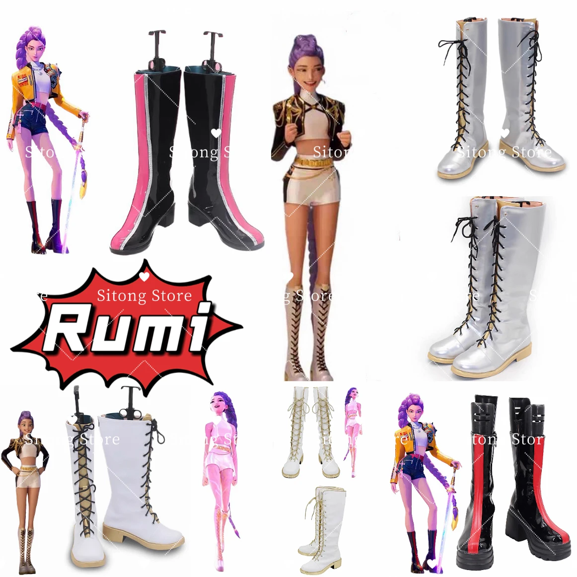 

Обувь KPop Demon Hunters HUNTR/X Rumi для взрослых и детей, ботинки для косплея, карнавальная обувь на Хэллоуин для взрослых, индивидуальный заказ