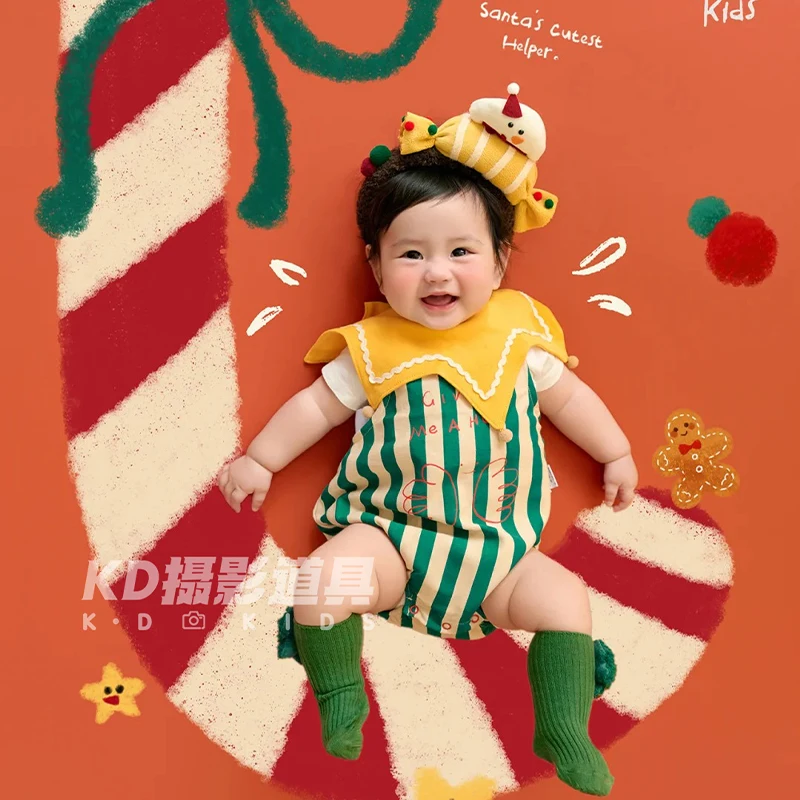 

NEW Christmas Baby Photography Clothing 3-5 Months Baby Boy Girl Romper Jumpsuit+Socks Set Infants Growth Studio Memorial Photo