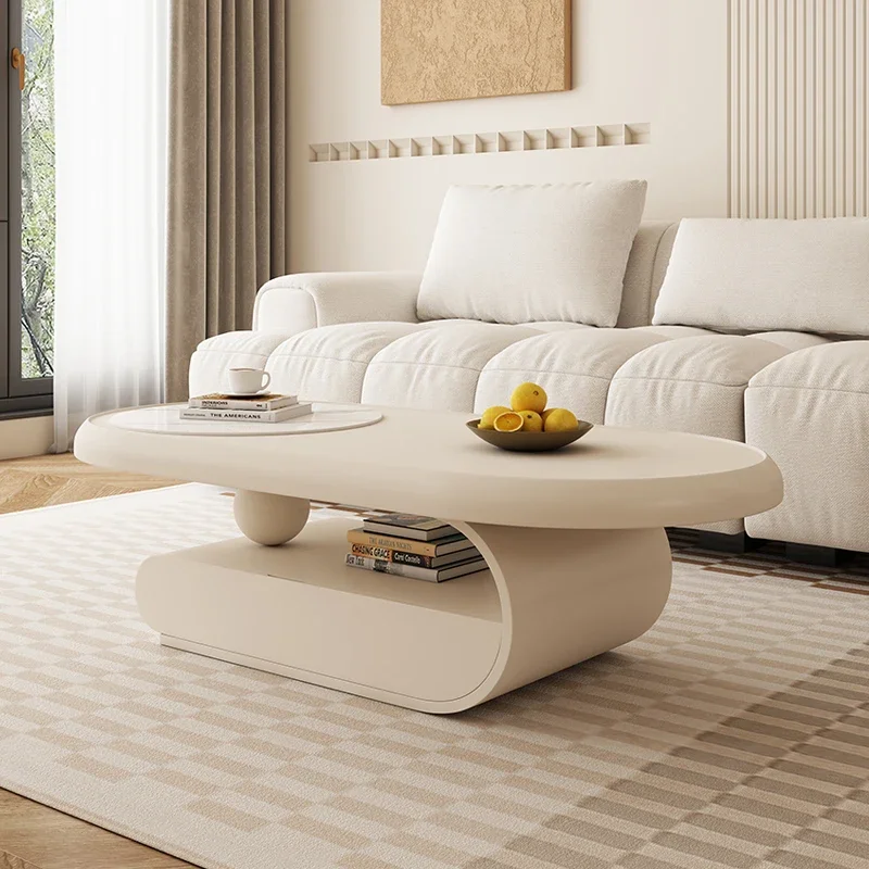 

Cream Style Tea Table Small Apartment Living Room Home Creative Stone Plate Tea Table