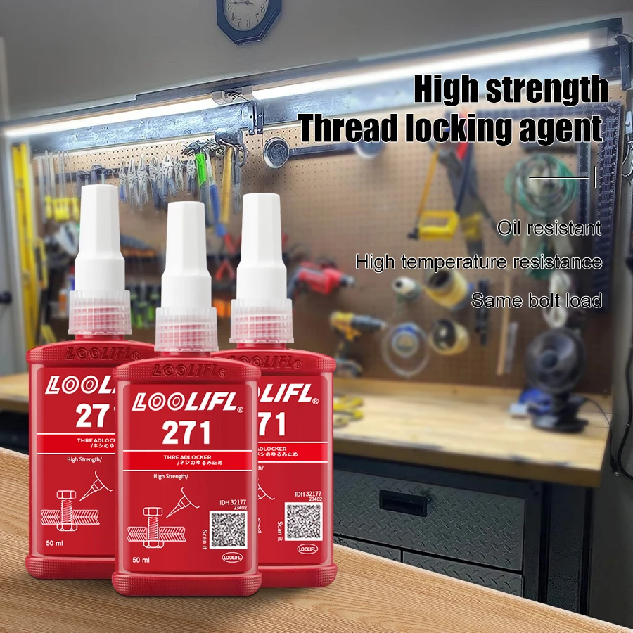 LOOLIFL 271 50 مللي لاصق لولبي لاصق لاهوائي مضاد للفضفاض ومضاد للانزلاق مانع التسرب Threadlocker مانع للتسرب مانع للانزلاق