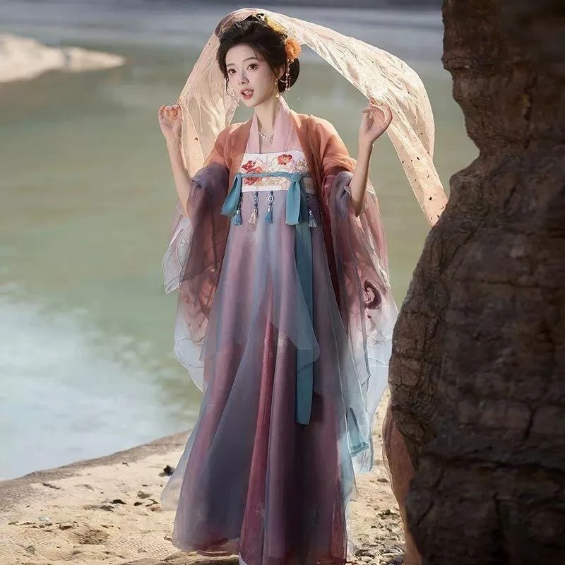Heavy industry embroidery chest-length balsam skirt gradual change big sleeve shirt spring new