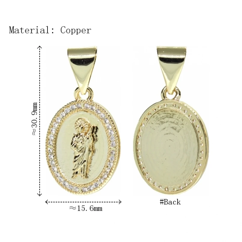 

2Pcs Oval St Jude Gold Color Pendant Copper Cubic Zirconia Invisible Setting Approx 15.6x30.9mm Jewelry Special Gift For Women
