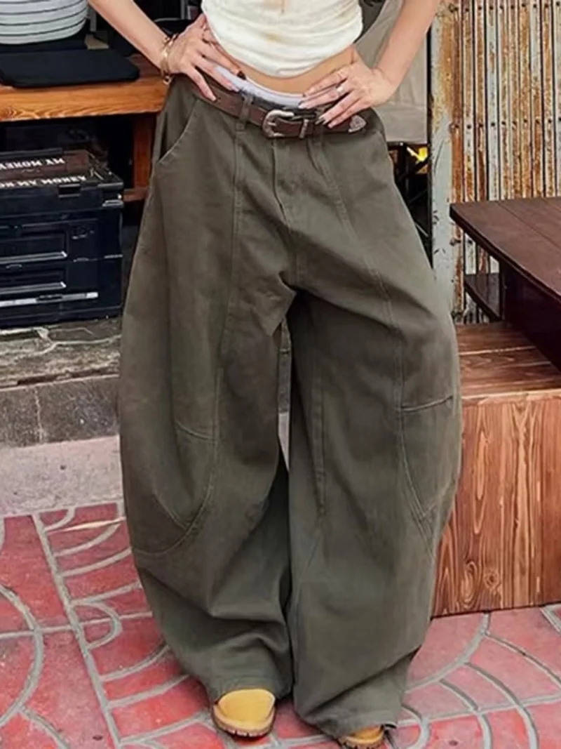 Streetwear Wash Denim Baggy Pants Autumn Clothes Women Low Rise Wide Leg Jeans Harajuku Scimitar Denim Trousers Cargo Jean Pants