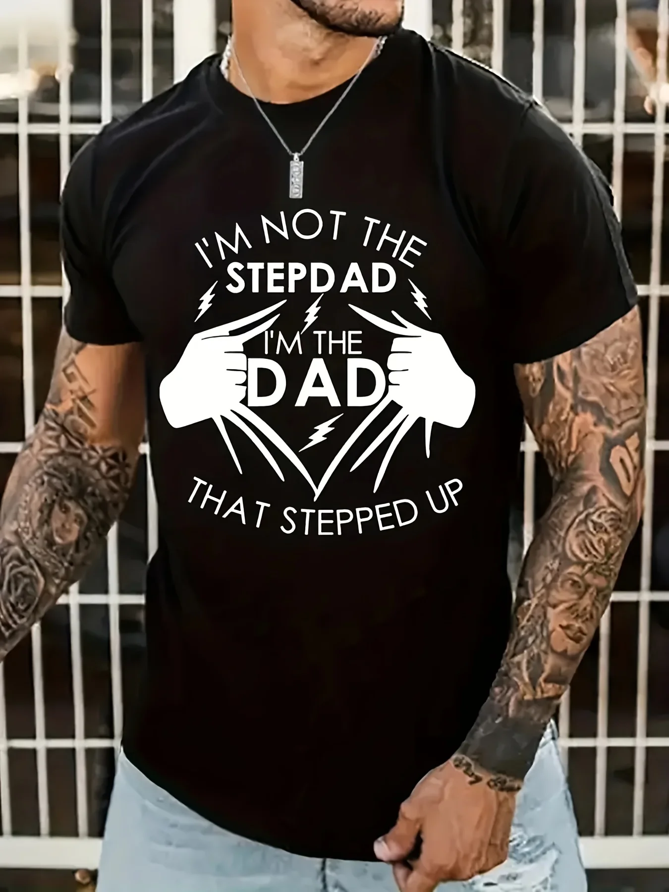 Casual Short Sleeve Tshirt For Summer Spring Fall, Tops As Gifts 'The Dad Who Stepped Up' Stepdad T Shirt, Tees For Men,