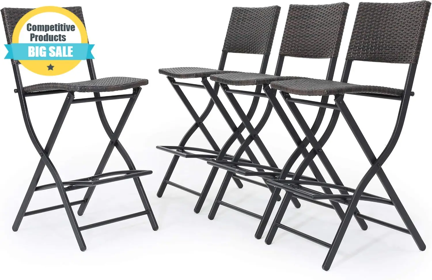 Margarita Outdoor Wicker Barstools, 4-Pcs Set, Multibrown