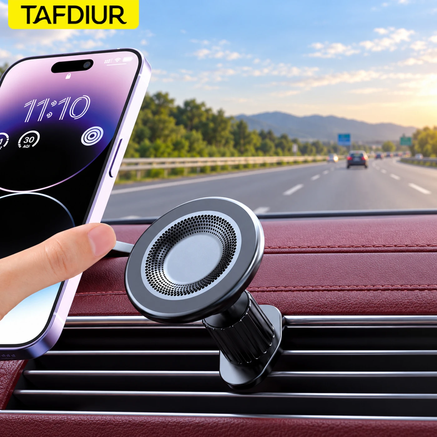 Tafdiur 1 Piece Abs Material Black Circular Ring-Shaped Short Hook Air Vent Mount Phone Holder with Magnetic Attachment + Magnetic Sheet, Magnetic Attachment Keeps the Phone Stable and Prevents It from Shaking, Easy and Convenient Air Vent Installation, Magnetic Attachment Prevents the Phone from Falling, Universal Car Navigation Phone Holder