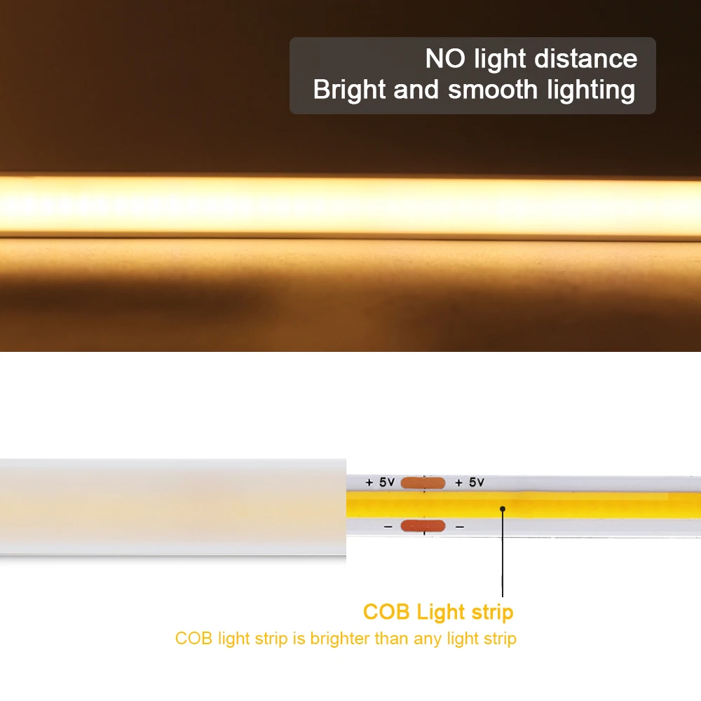 COB LED ストリップネオンライトスイッチ調光器 5V USB 柔軟なシリコンチューブランプ 320LED/m 高密度リニア照明防水