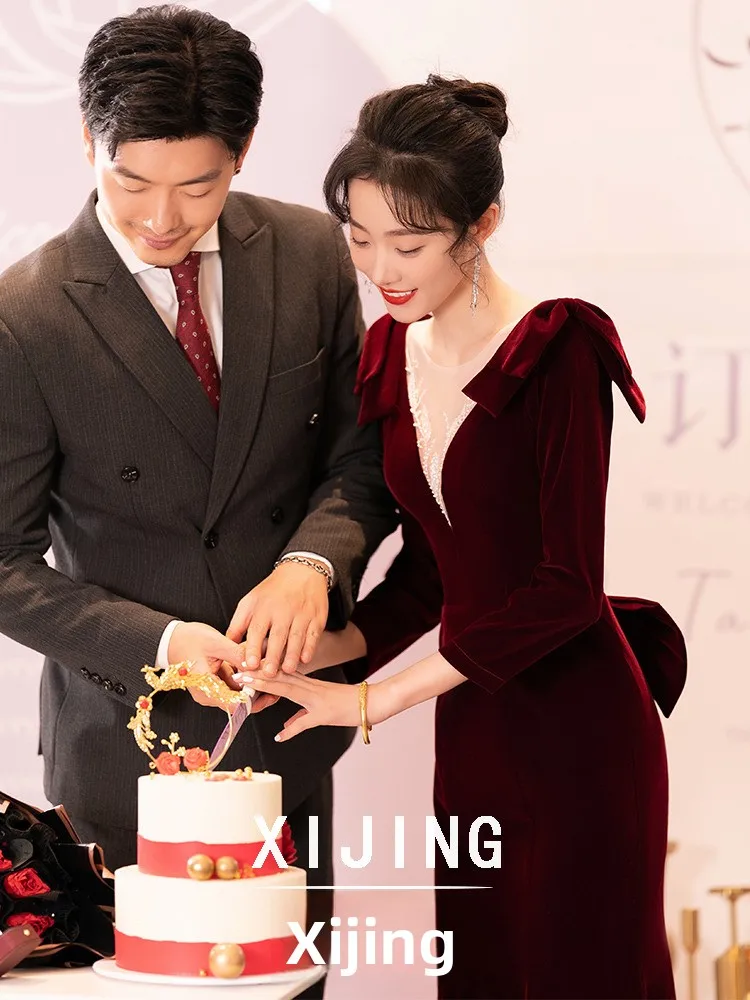 

Spring Wedding Dr 2026 New Sle Long V-Ne Bal Bride Fi Tail Gown Ele Lady's Ball Gown for Engagement Par