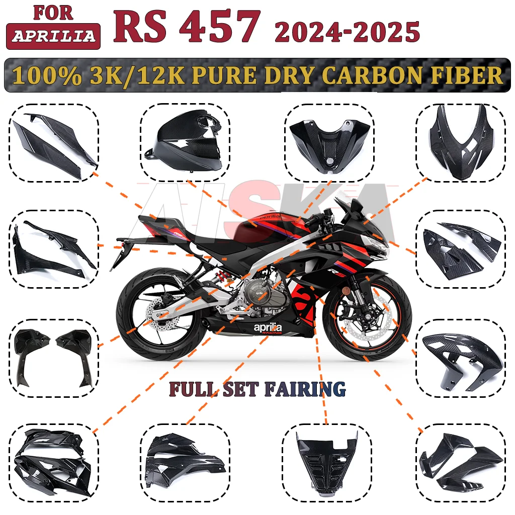 For Aprilia RS 457 2024-2025 Full Carbon Fiber Motorcycle Fairing Fenders Cover Panels Kits 100% New Condition Retrofit Parts