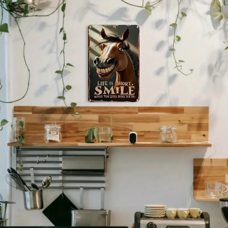 علامة معدنية مضحكة على الطراز القديم - "الحياة قصيرة، استمتع بالضحك إلى الأكمل" - ديكورات متينة للتعليق على الحائط #4