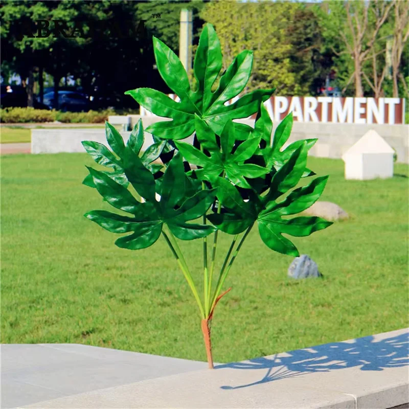 

70-80CM 7 Fork Large Artificial Plants Tropical Fake Palm Tree Branch Plastic Banyan Leaves Living Room Wedding Home Decor