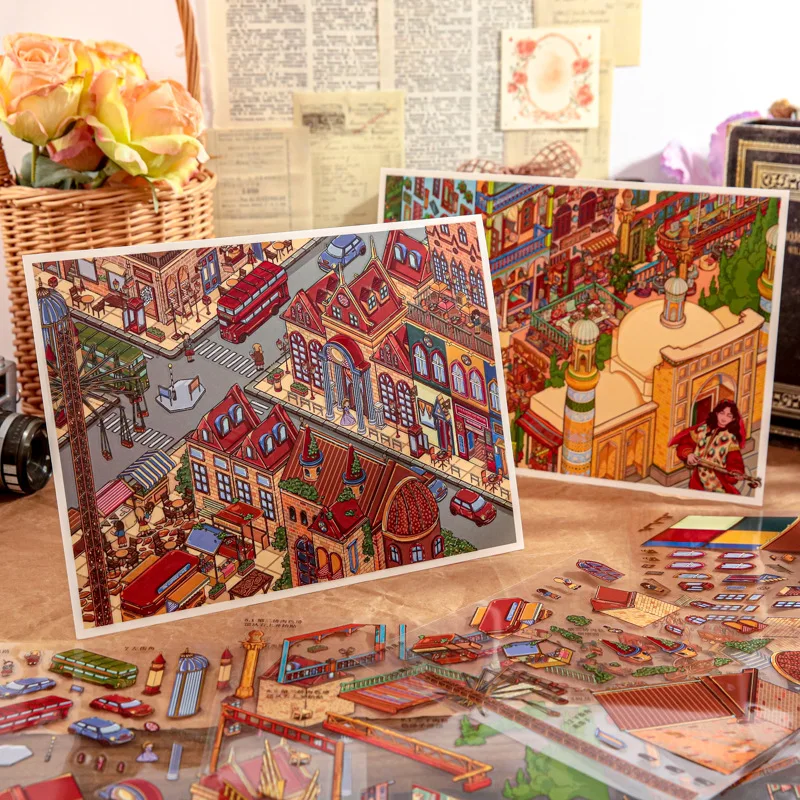 

Card Lover 4 Pcs [City Wander Series] Wandering Edinburgh Landscape Stickers Glossy Finish for Journaling Scrapbooking