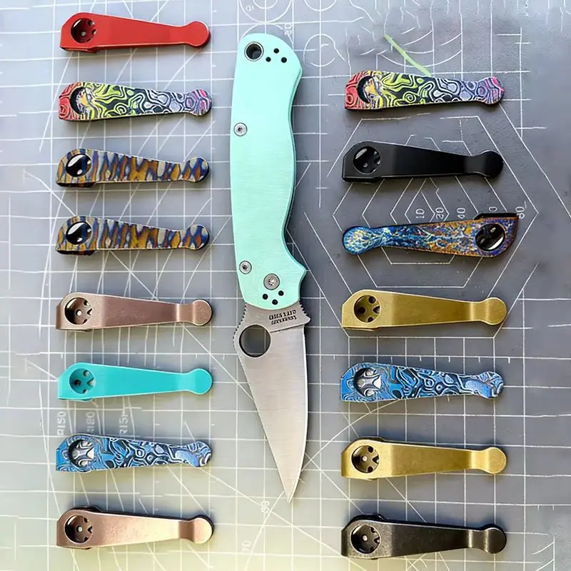 CNC Titanium Made Knife Pocket Clip Back Clamp for Spyderco C81 Paramilitary2 Para3 C223 G10 Police C10 Delica4 Endura4 C11