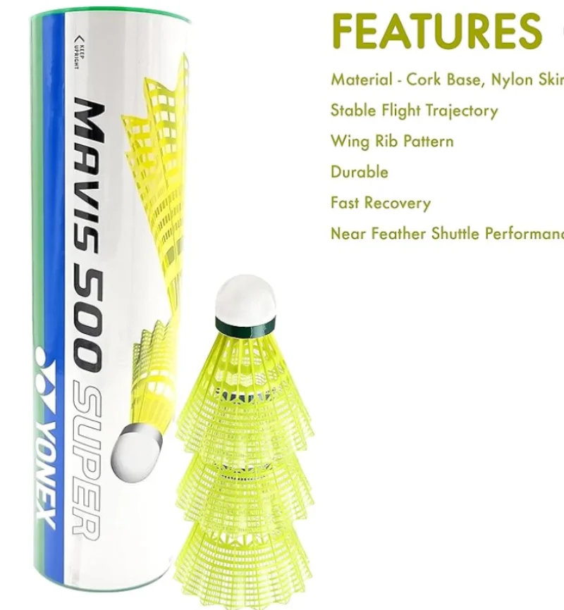 Yonex High Quality Mavis 500 Badminton Durable 6 Piece Nylon Balls Championship Badminton Training Badminton Indoor and Outdoor