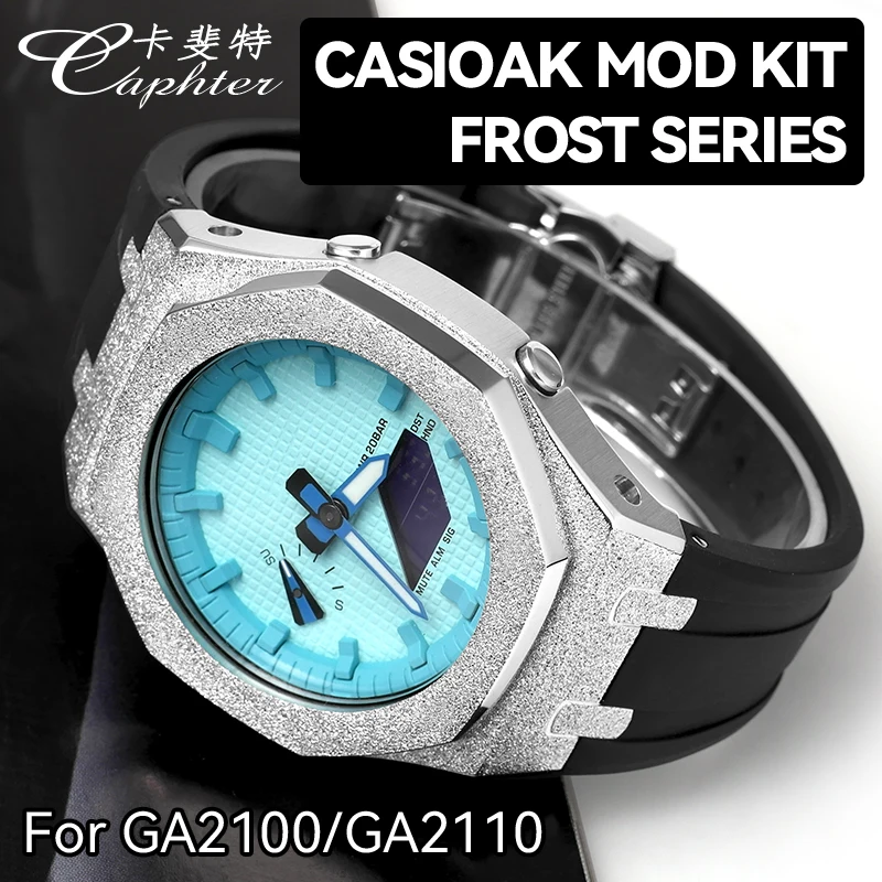 Casioak MOD Kit Metal Watch Case Frosted Bezel Fluororubber Strap Watchband For Casio For G-Shock GA-2100 GA2110 GA-B2100