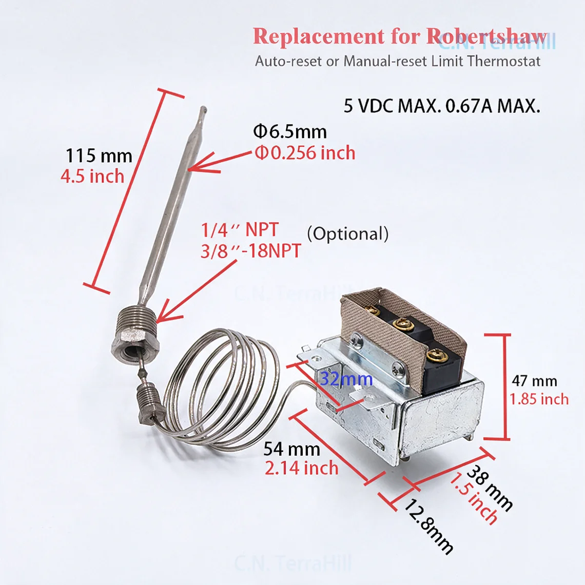 High Limit Thermostat Replacement for Deep Fryer, 450°F, LCCM2003000, Compatible with ATOSA 301030005