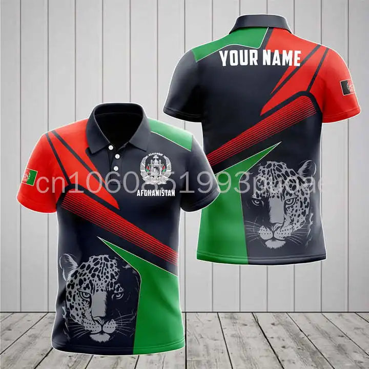 Afghanistan Flag & Coat of Arms Custom Name Polo Shirts Summer Casual Streetwear Men's Fashion Loose Jersey Plus Size Sportswear