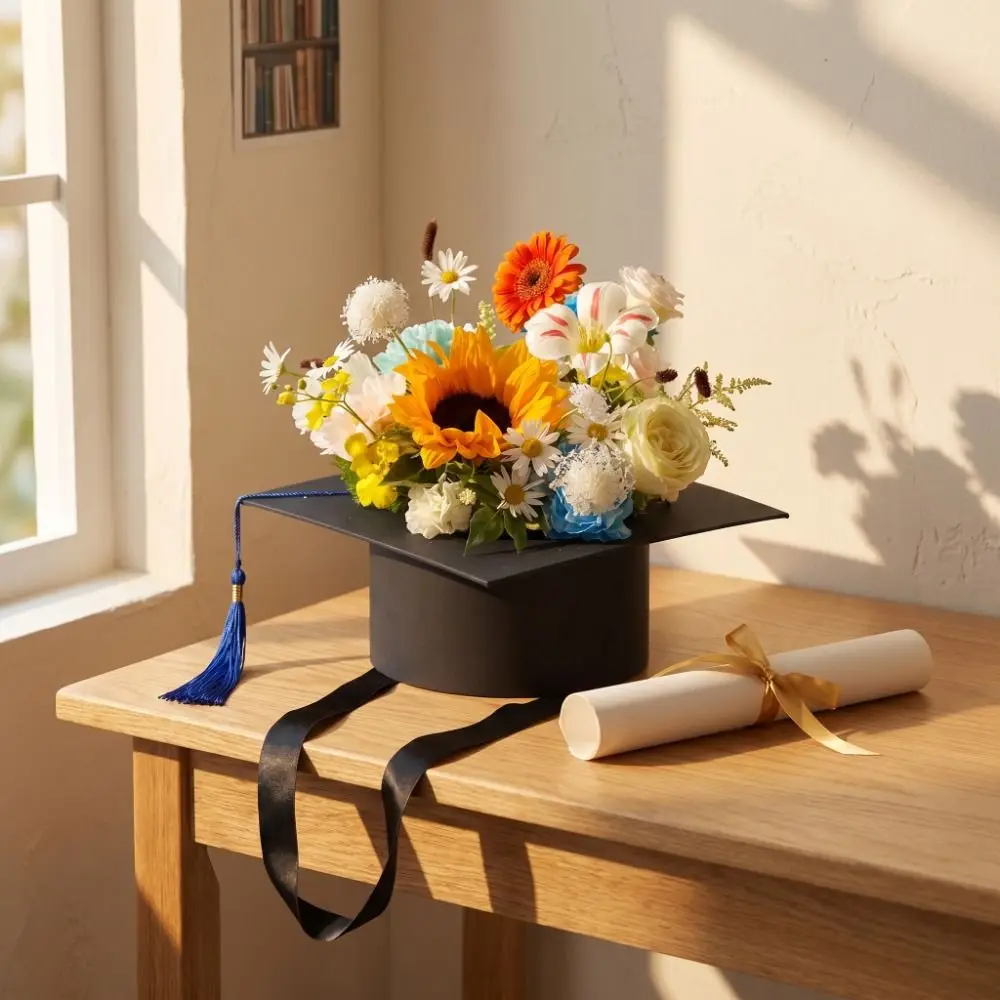 Cap Shaped Graduation Cap Floral Arrangement Base Bouquet Holder Floral Base DIY Bouquet Flower Holder Flower Arranging Frame
