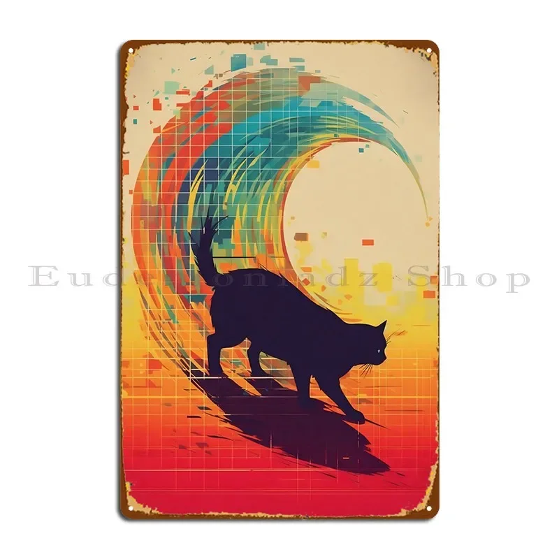 Cat Pixel Wave Metal Plaque Poster Kitchen Designer Painting Wall Custom Retro Tin Sign Poster