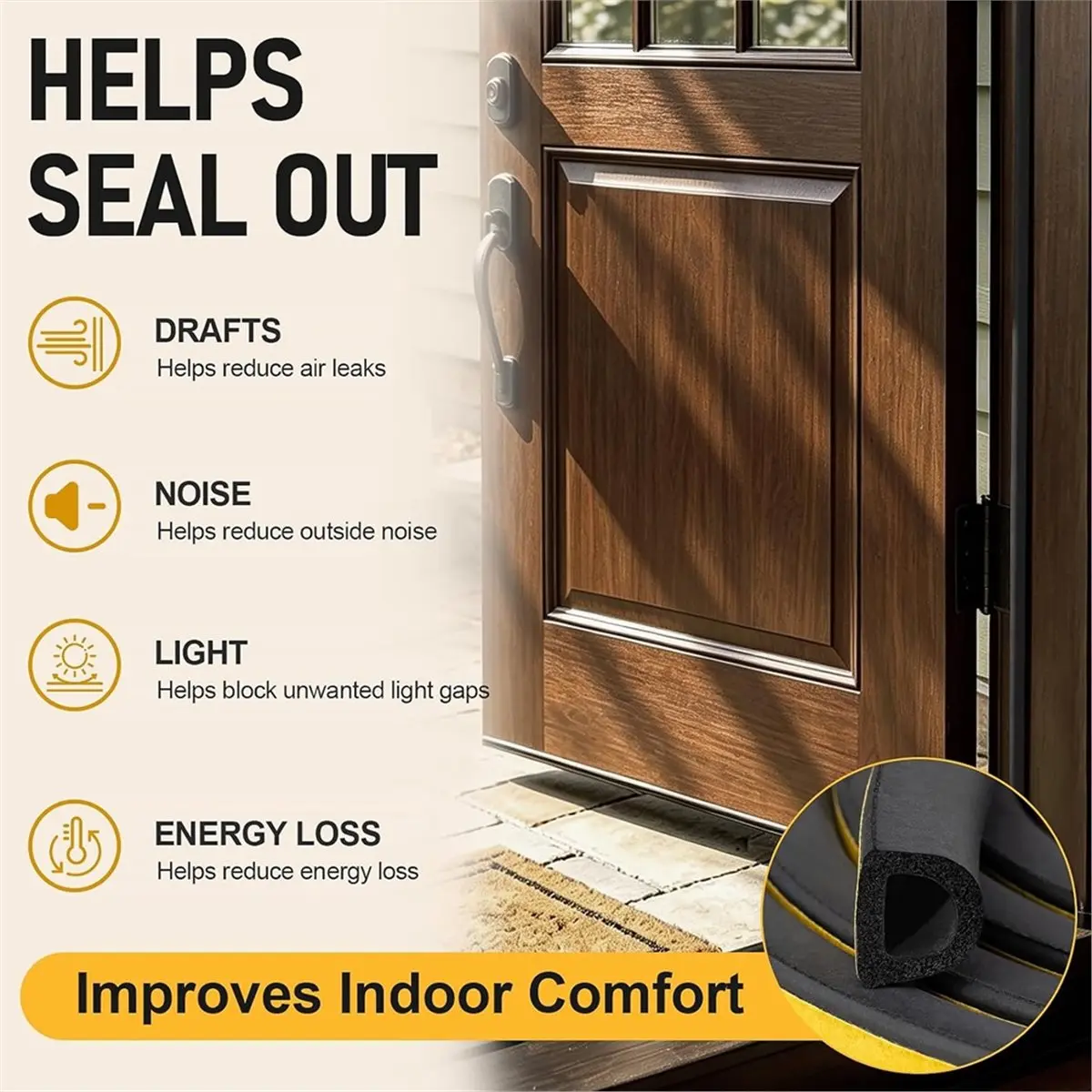 D-Shaped Weather Stripping Door Seal, 20 FT EPDM Rubber - Fills Wide Clearance for Door & Window Black