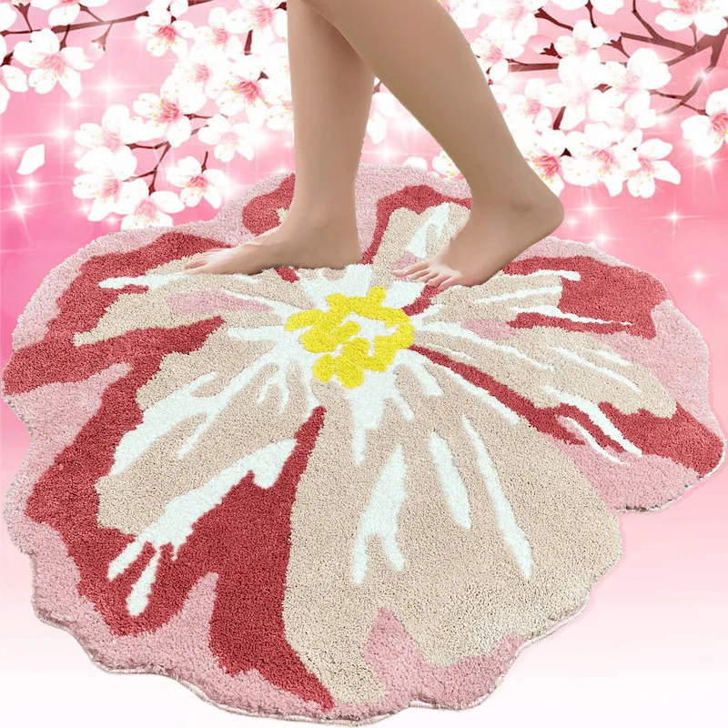 

Big Flower Tufted Carpet Bedside Mat Pink Rug Chic Home Decor Lounge Mat Fluffy Plush Non-Slip Bedroom Home Decorations 80x80