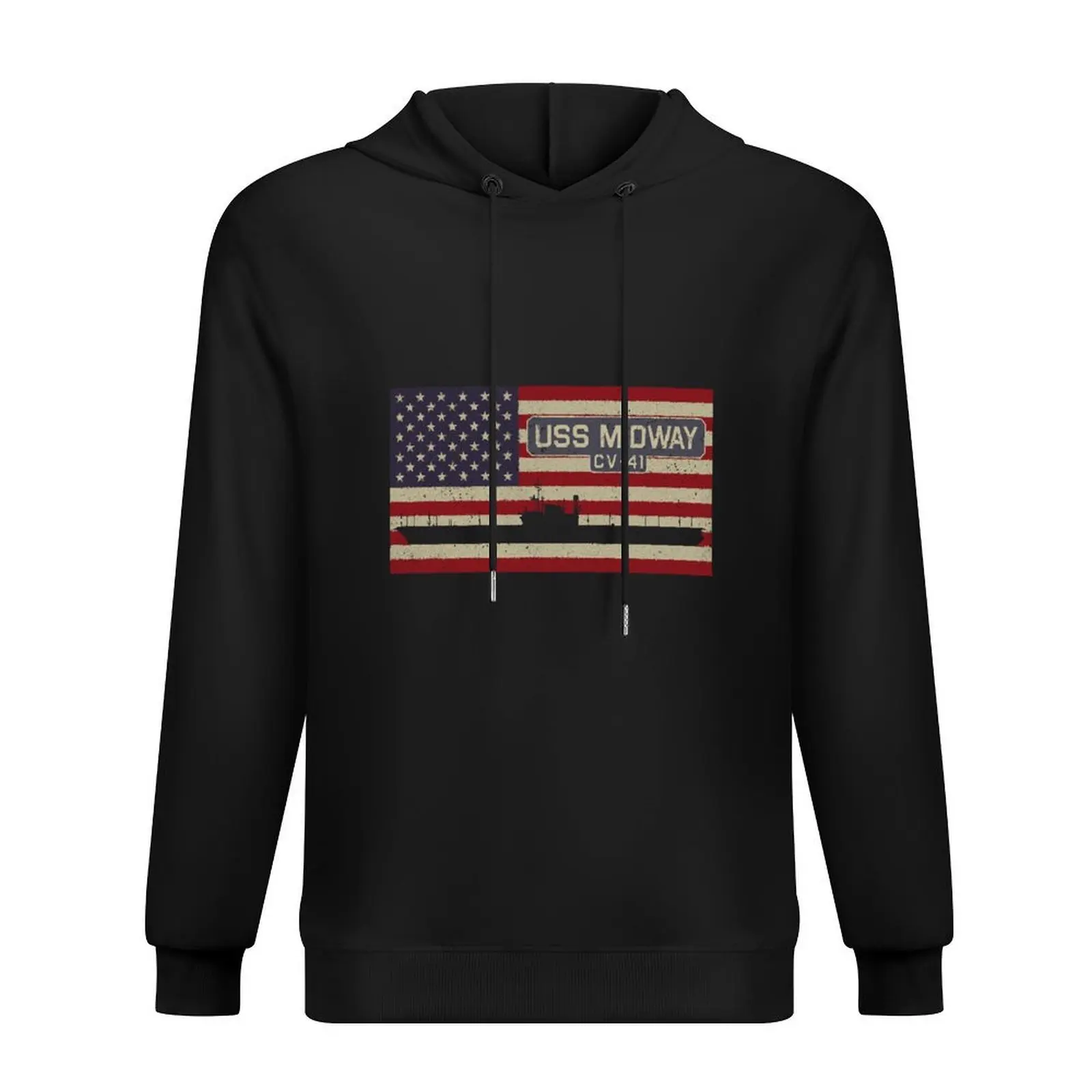 

USS Midway CV-41 Aircraft Carrier Ship Vintage American Flag Gift Hoodie men's clothing men clothing male clothes hoodie man