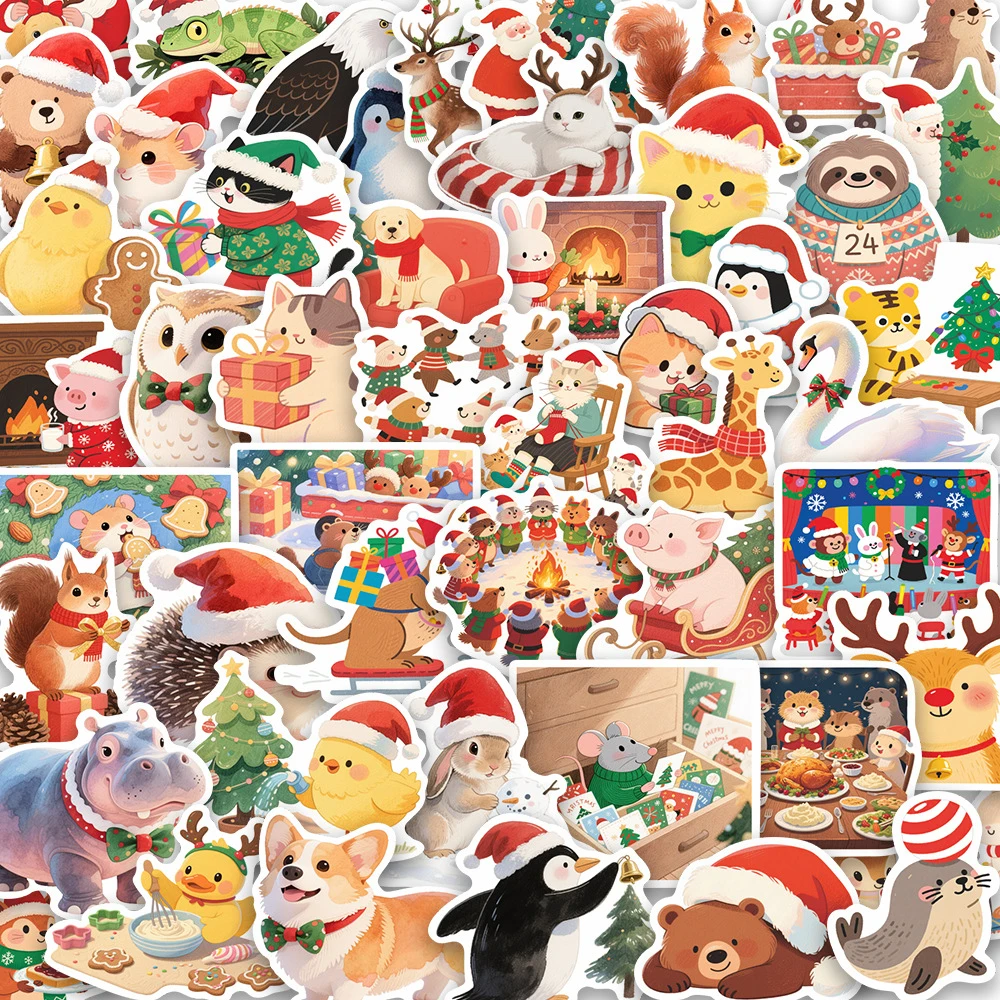 10/30/50/100 stücke Kawaii Frohe Weihnachten Aufkleber Nette Santa Tier Claus Aufkleber Wasserdichte Graffiti Schreibwaren Tagebuch Telefon