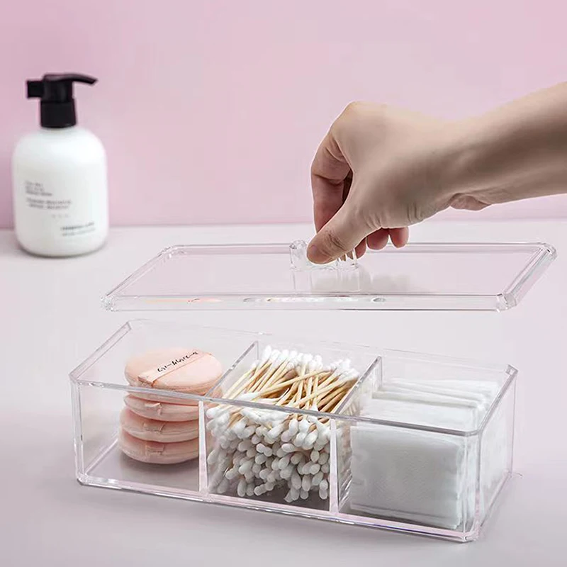 Transparent Cosmetic Storage Box Makeup Organizer Cotton Swab Cotton Pad Storage Box Desktop Acrylic Organizer