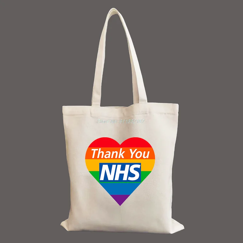 

Thank You Rainbow Key Workers NHS Doctor Nurse Print Fashion Commuter Women Shoulder Bag Canvas Reusable Tote Bag Shopping Bags