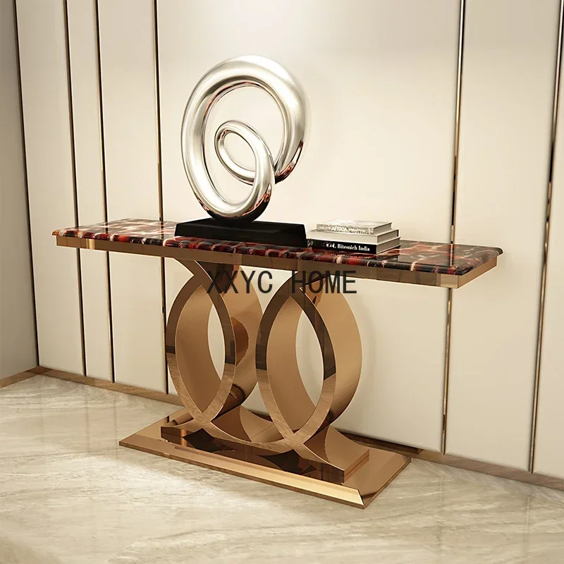 

Console Tables Stainless Steel Entrance Foyer Modern Marble Entrance Cabinet Hotel Villa Light Luxury Console
