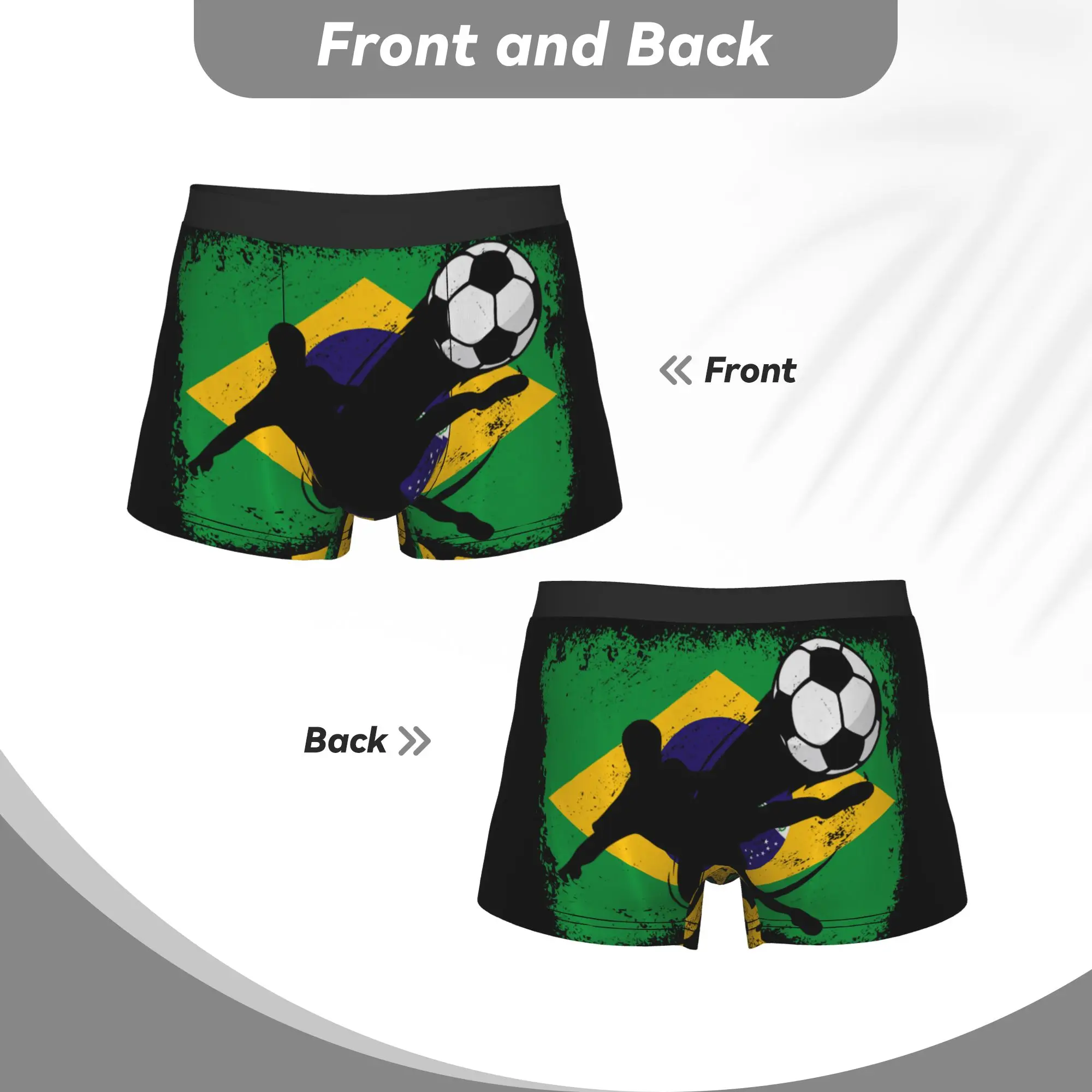 Brazilian National Flag Brazil Football  Brasil Underpants Breathbale Panties Men's Underwear Print Shorts Boxer Briefs view 4