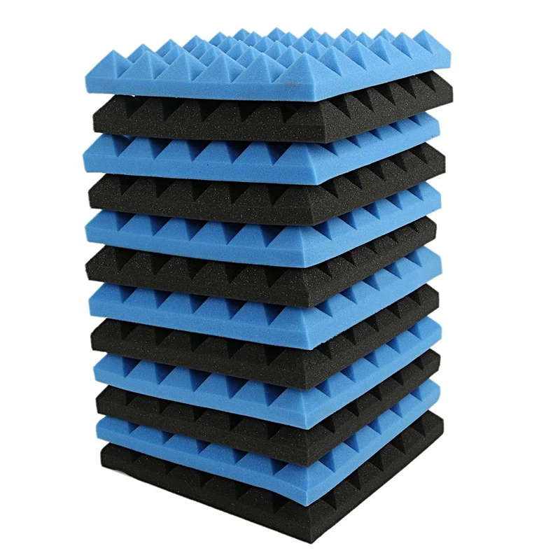 36X Charcoal Acoustic Foam Tiles Soundproofing Foam Panels Studio Sound Padding 2 X 10 X 10 Inch(Black+Blue)