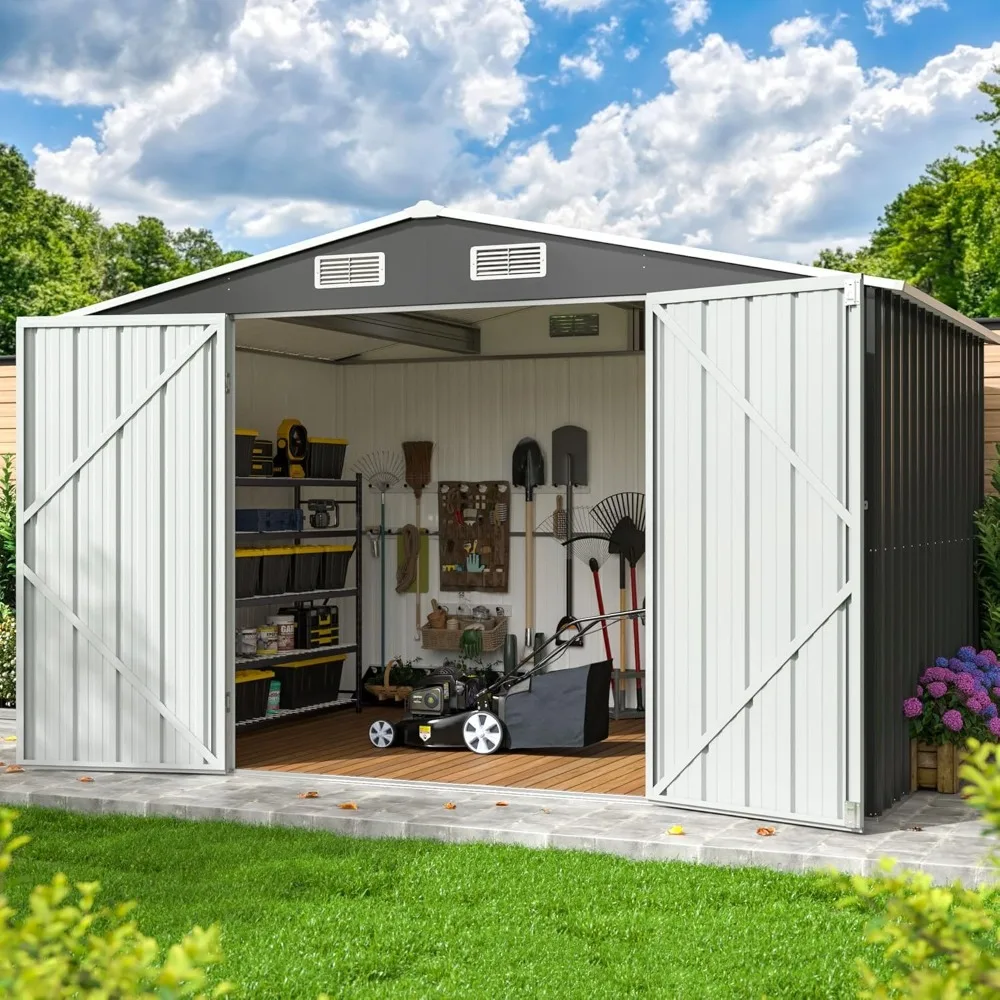 

10x8 FT Outdoor Storage Shed, Metal Garden Tool Shed with Updated Frame Structure and Lockable Doors, Customized