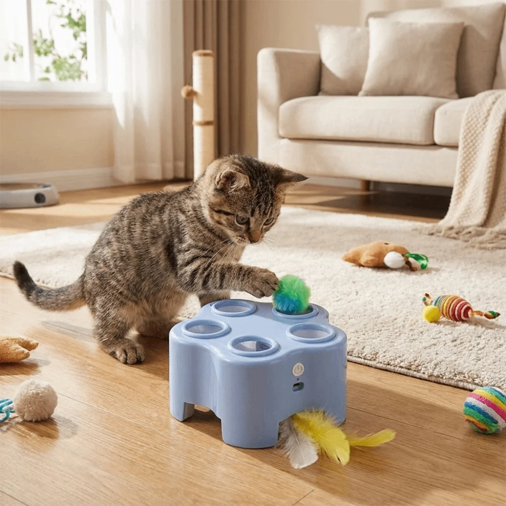 Simulation Whack Mole Cat Toy Auto Pop Up Funny Electric Cat Toy Interactive Rechargeable Cat Entertainment Toy Kitten Training