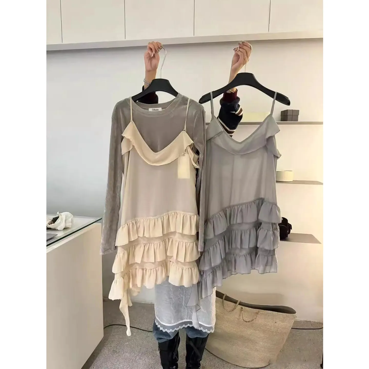 Spring New Women's Sweet Sleeveless Cami Dress, Thin Irregular Tiered Ruffle Layered Camisole Dress, Casual All-Match Mini Dress