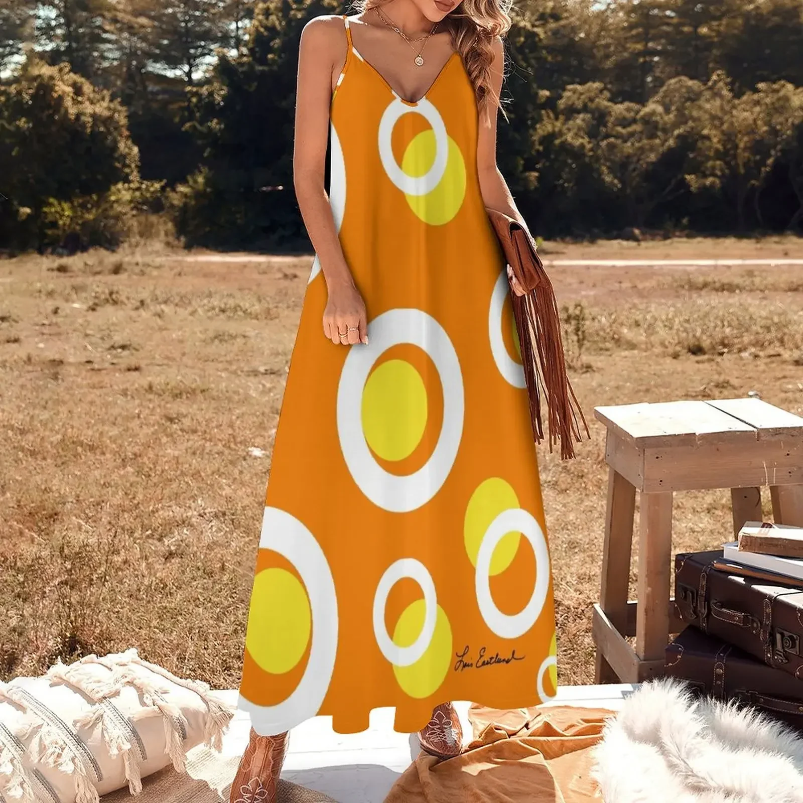 Orange White Yellow Mod Circles Sleeveless Dress women clothes Beachwear Dress