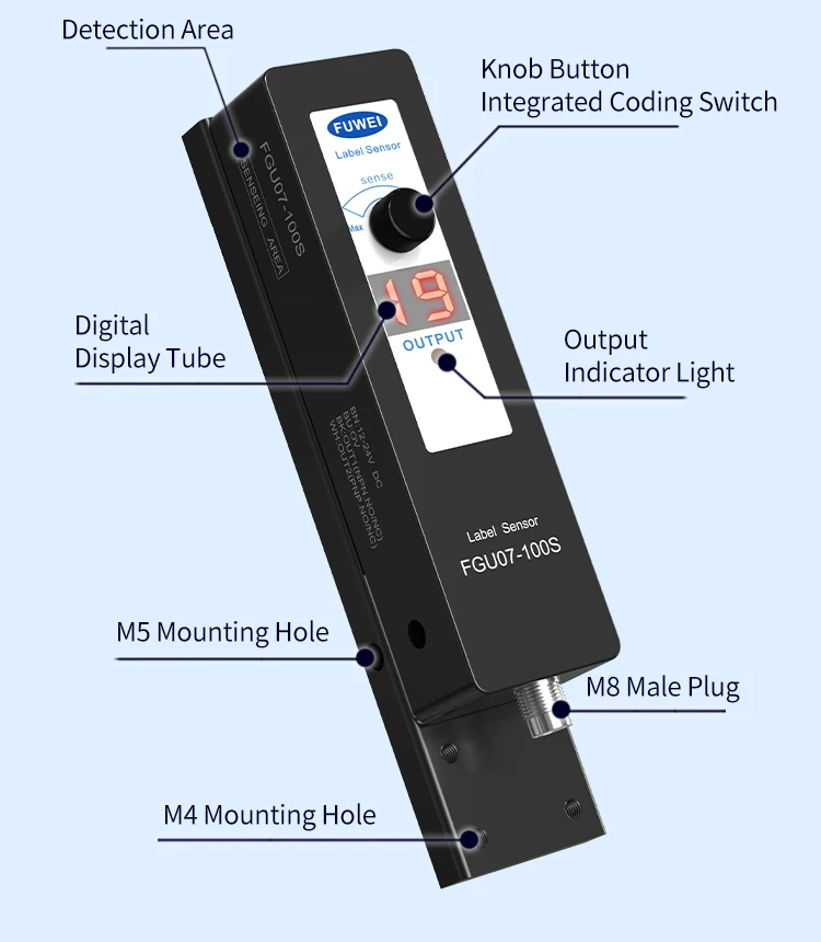 FUWEIFGU07-100S Digitaler Etikettensensor, Etikettiermaschine, Sensor, transparent, nicht transparent, Etikettenerkennung, fotoelektrischer Schalter – Detail 5